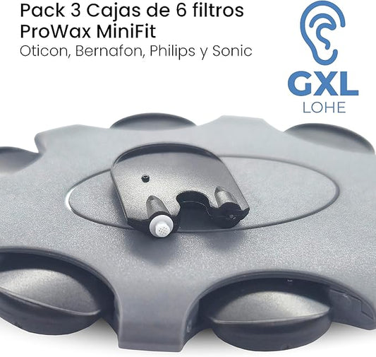 Pack ProWax MiniFit de 3 Cajas de 6 Filtros para Audífonos Oticon, Bernafon y Philips. 18 Filtros ProWax MiniFit