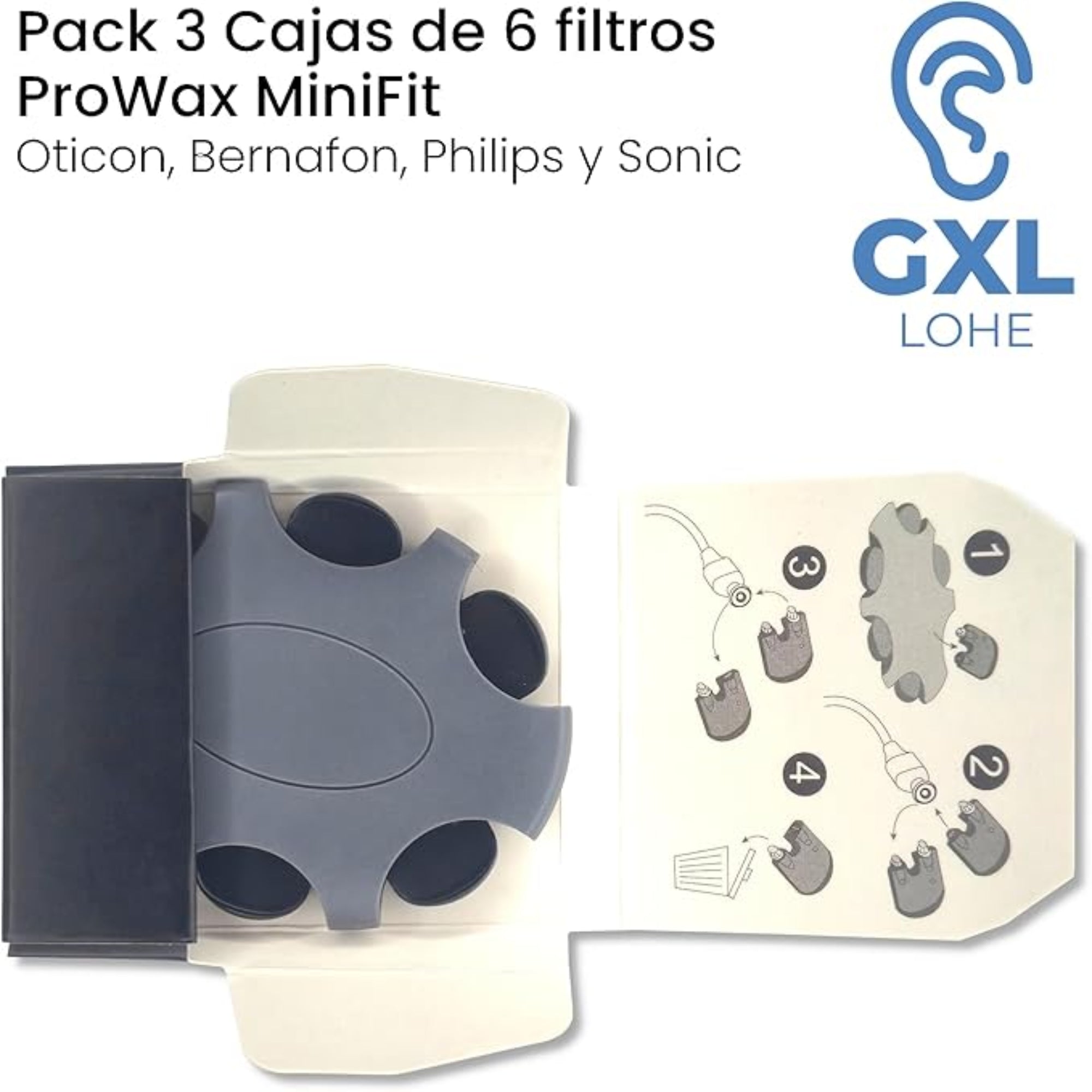 Pack ProWax MiniFit de 3 Caixas de 6 Filtros para Aparelhos Auditivos Oticon, Bernafon e Philips. 18 Filtros ProWax MiniFit