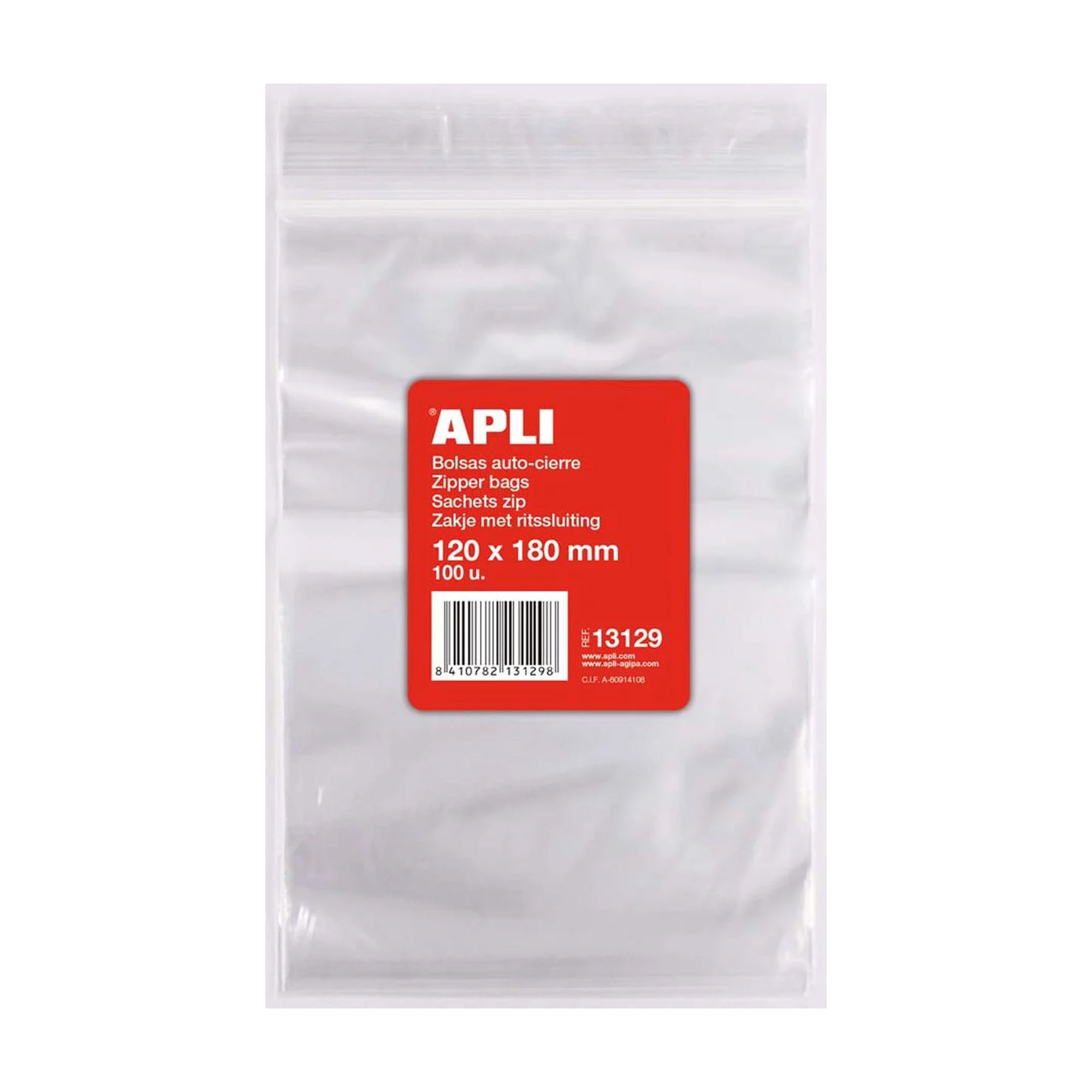 APLI Bolsas Autocierre 120x180mm LDPE Transparente Pack 100 ud