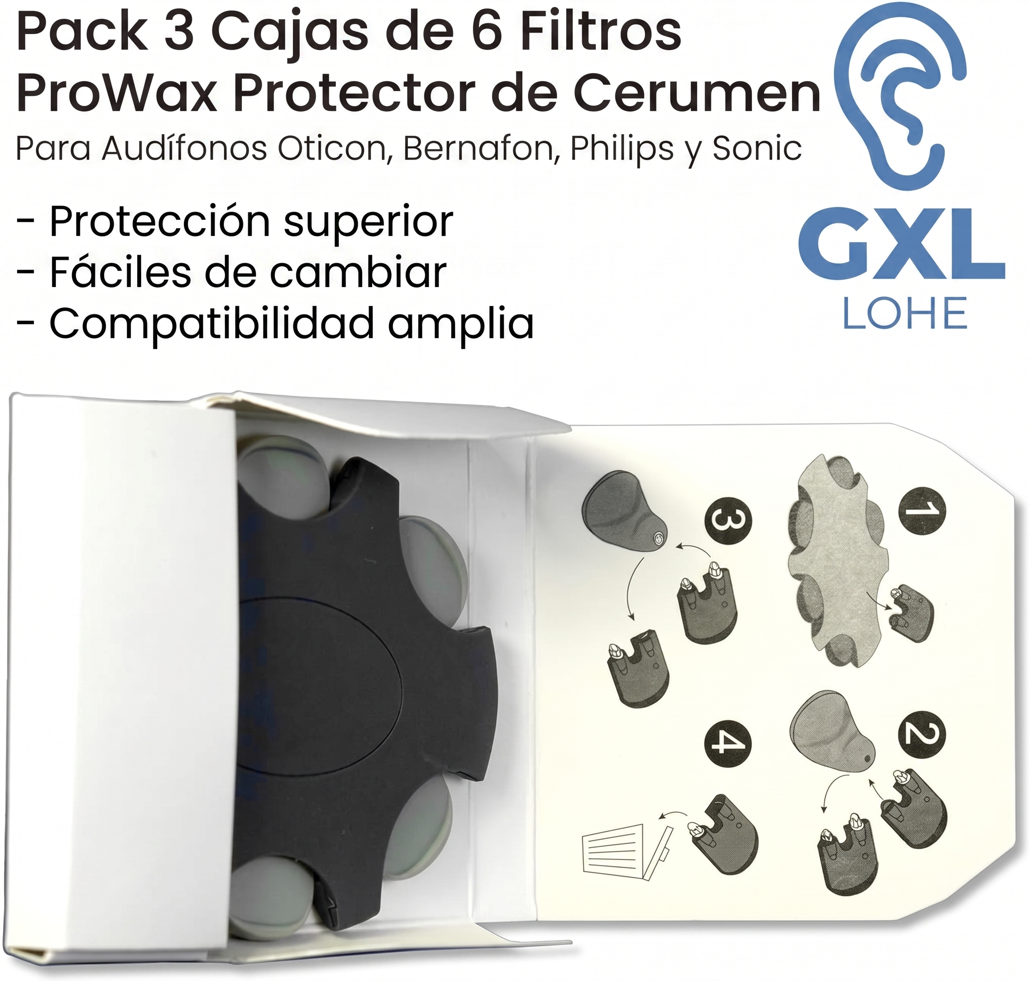 Pack 18 Filtros ProWax para Audífonos Oticon, Bernafon y Philips