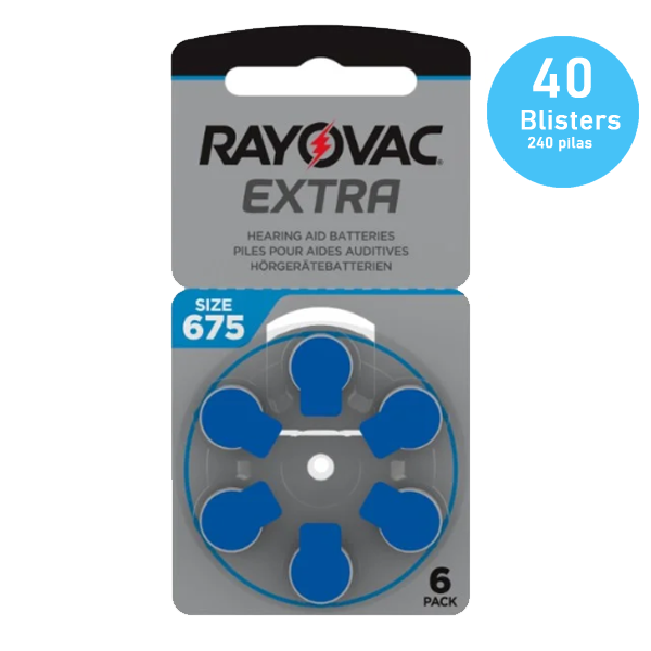 Pack 40 blísteres 240 pilas 675 azules Rayovac Extra audífonos