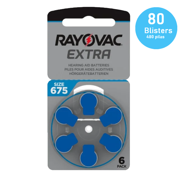 Pack 80 blísteres 480 pilas 675 azules Rayovac Extra audífonos