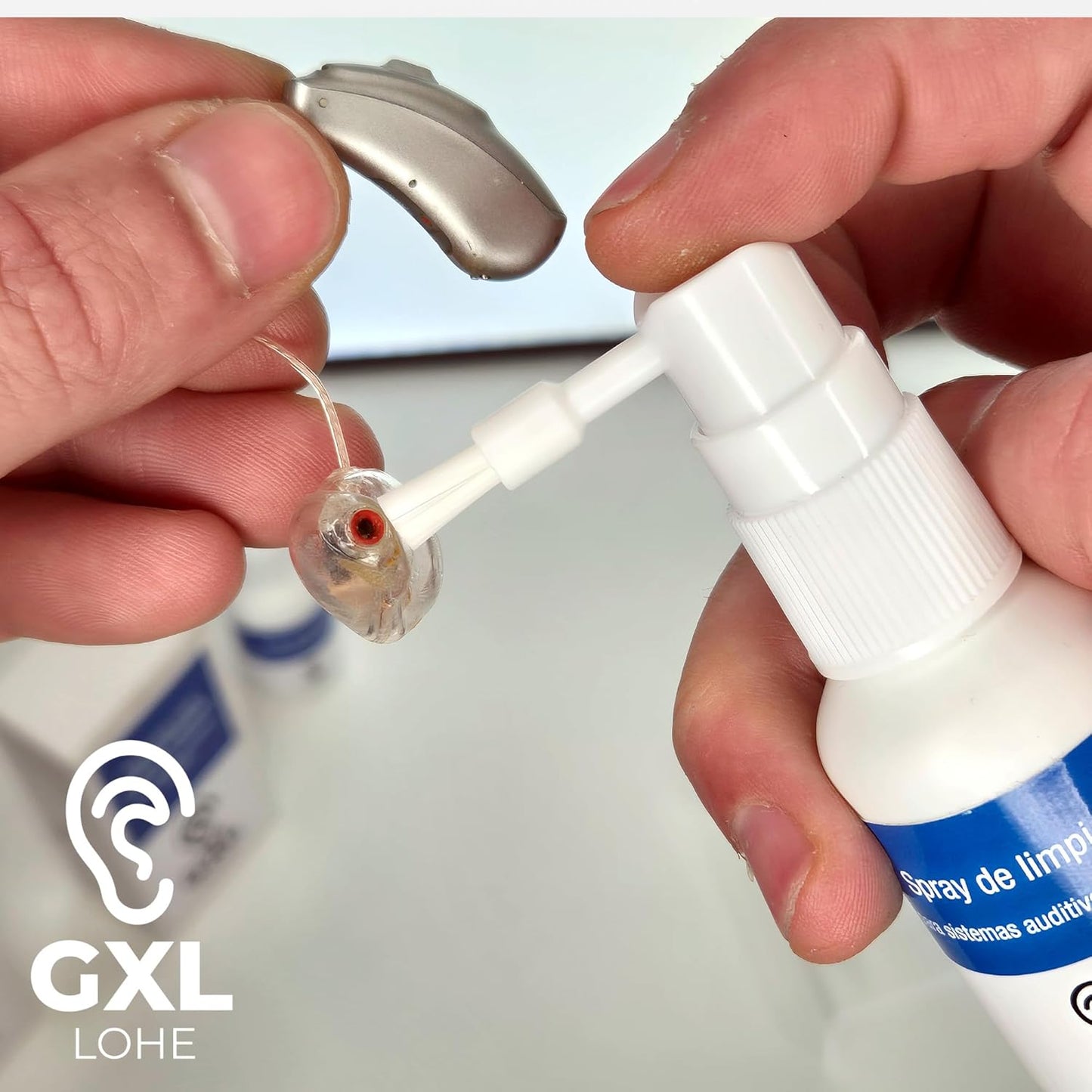 Pack Spray con cepillo más recambio para audífonos